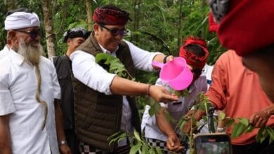 Bupati Sanjaya melakukan penghijauan di areal Pura Luhur Batukau