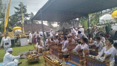 Prosesi mejaya-jaya Sekaa Gong Ayuning Madusuara , Sesandan, Megati, Selemadeg Timur