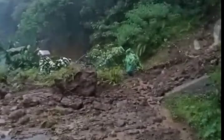 Jalan Antosari Pupuan tertutup longsor