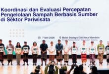 Bupati Wayan Adi Arnawa dan Wabup Bagus Alit Sucipta saat hadiri acara Koordinasi dan Evaluasi Percepatan PSBS di Sektor Pariwisata yang berlangsung di Balai Budaya Giri Nata Mandala, Puspem Badung