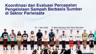 Bupati Wayan Adi Arnawa dan Wabup Bagus Alit Sucipta saat hadiri acara Koordinasi dan Evaluasi Percepatan PSBS di Sektor Pariwisata yang berlangsung di Balai Budaya Giri Nata Mandala, Puspem Badung