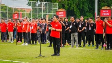 Ketua Panitia Liga Kampung Soekarno Cup III Bali, I Wayan Adi Arnawa saat melaporkan hasil kejuaraan