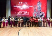 Bupati Wayan Adi Arnawa bersama Wabup Bagus Alit Sucipta saat hadir menutup PKB Kabupaten Badung XLVIII Tahun 2026 di Balai Budaya Giri Nata Mandala, Puspem Badung