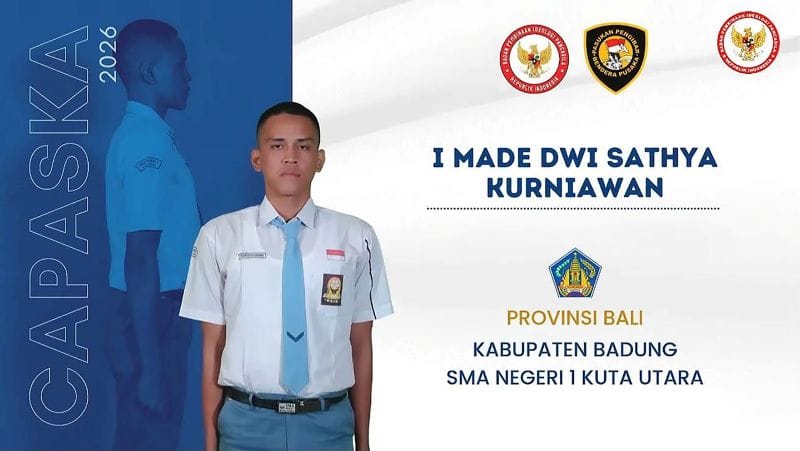 I Made Dwi Sathya Kurniawan, siswa SMAN 1 Kuta Utara, terpilih sebagai anggota Paskibraka Tingkat Pusat Tahun 2026