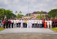 Bupati Wayan Adi Arnawa hadir saat Gelar Pasukan Calon Paskibraka Kabupaten Badung dan Paskibra Kecamatan se-Kabupaten Badung di Lapangan Puspem Badung